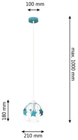 Lustră pe cablu pentru copii STARS 1xE27/15W/230V turcoaz/alb