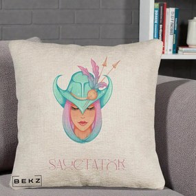 Perna Personalizata Zodiac Sagetator Cowgirl, 40x40 cm, Bej Canapea, Husa Detasabila, Perna Inclusa, BEKZ®