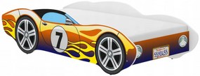 Pat tip masinuta pentru copii NOVOKIDS™ CORVETTE, 160x80 CM, Set cu Saltea din Spuma MATSEN® 10 CM Inclusa, Somiera Sistem FLEX, Cu Protectii