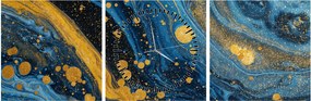 Tablou - Abstracție albastră cu aur (cu ceas) (90x30 cm)
