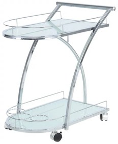 Masuta/Carucior pentru servire din sticla securizata James, 62x45x70 cm, alb/crom
