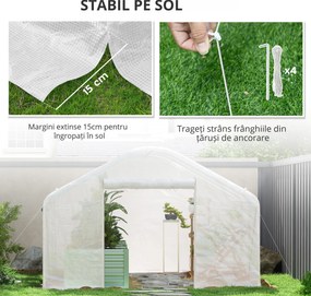 Outsunny Seră de grădină 4 x 3 x 2m cu uși rulabile și ferestre mari, seră tunel de grădină, alb | Aosom Romania