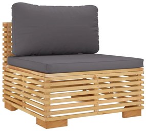 319159 vidaXL Canapea de mijloc de grădină cu perne gri închis lemn masiv tec