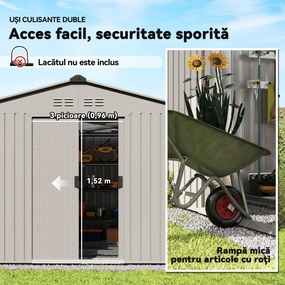 Outsunny Magazie de Grădină 4,9 m² 277x195x192 cm cu 2 Uși Culisante, Acoperiș Înclinat și 4 Grile de Ventilație, Gri Argintiu | Aosom Romania