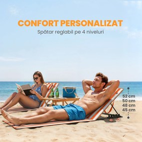Outsunny Set 2 Șezlonguri Pliabile Portabile pentru Plajă, Spătar Reglabil, Portocaliu. | Aosom Romania