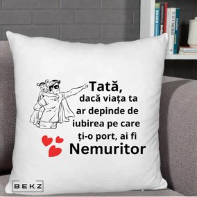 Cadou pentru Tata - Perna Personalizata Tata Nemuritor Supererou cu Masca, 40x40 cm, Alb Pufos, Husa Detasabila, Perna Inclusa, BEKZ®