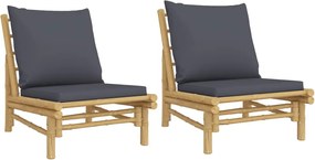 vidaXL Scaune de grădină, perne gri închis, 2 buc., bambus