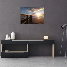 Tablou pe sticlă cu dig, plajă și mare (70x50 cm)