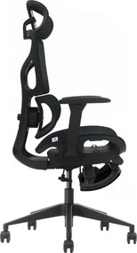 ERGO D-T5-BHL-01– Scaun Ergonomic Premium, Suport Lombar Dublu cu arc și reglaj al tensiunii, Cotiere 3D, Tetieră reglabilă, Șezut Glisant, Suport pentru picioare extensibil, Negru