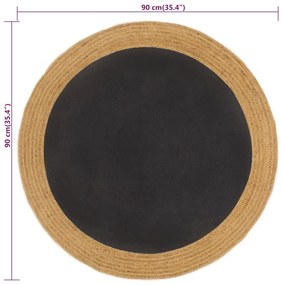 Covor impletit, negru si natural, 90 cm, iuta si bumbac, rotund Negru, 90 cm