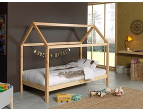 Pat pentru copii în culoare naturală de tip casă din lemn masiv de pin 90x200 cm DALLAS – Vipack