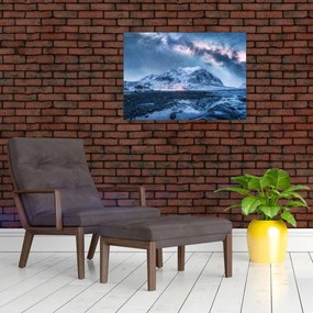 Tablou pe sticlă cu munți și ceul cu stele (70x50 cm)