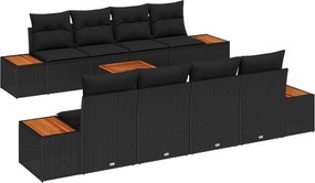 vidaXL Set de canapele pentru grădină cu pernă 9 pcs Negru Rattan poli