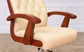 Scaun lemn masiv crem Toronto Model T1 Coniac - Piele