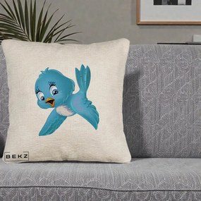 Perna Decorativa Pui de Pasare Albastru, 40x40 cm, Bej Canapea, Husa Detasabila, Perna Inclusa, BEKZ®