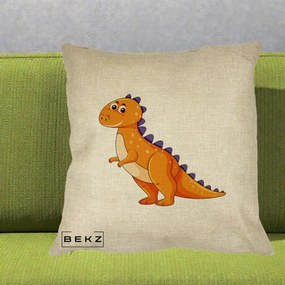 Perna Decorativa T-Rex Portocaliu, 40x40 cm, Crem, Husa Detasabila, Perna Inclusa, BEKZ®