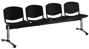 Bancă din plastic ISO, 4 locuri - picioare cromate, negru