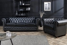 Canapea clasica stil englezesc Chesterfield 3 locuri, negru antic
