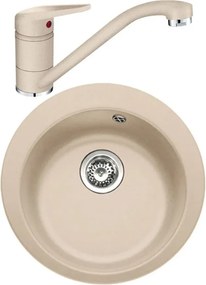 Set chiuveta bucatarie compozit Franke Single Avena 1 cuva 50 cm tectonite finisaj bej mat cu baterie Novara Plus
