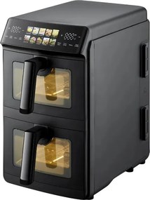 Friteuză dublă cu aer cald Just Perfecto JP-AF10DB, 2600 W, 10 l, 10 programe, 80-200 °C, circulație rapidă a aerului cald, gătire sincronizată, negru