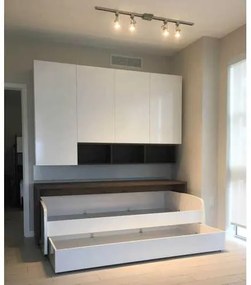 Set pat cu lada de depozitare, birou, raftururi si canapea - COMPACT TWIN SET(90X200)