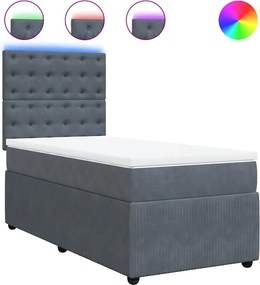 vidaXL Pat box spring cu saltea, gri închis, 80x200 cm, catifea