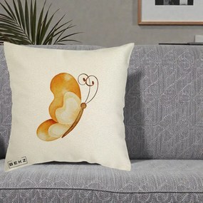 Perna Decorativa Fluture Acuarela Auriu, 40x40 cm, Ecru, Husa Detasabila, Perna Inclusa, BEKZ®