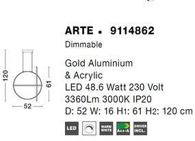 Lustra LED dimabila, design modern ARTE, auriu