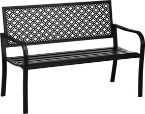 Outsunny Bancă metalică de grădină, 2 locuri, model floral, rezistentă la intemperii, 127 x 63 x 83 cm, Negru | Aosom Romania