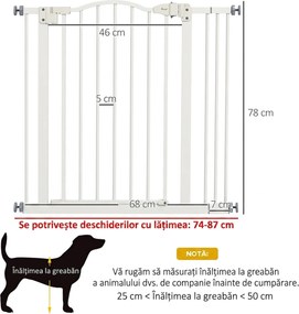 PawHut Poartă Extensibilă pentru Câini fără Șuruburi, Poartă de Siguranță Reglabilă, 94-100x94 cm, Alb | Aosom Romania