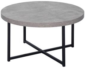 HOMCOM Masă de cafea rotundă cu efect beton ceruit din lemn și metal, Ø 80 x 45 cm, suport încrucișat | Aosom Romania
