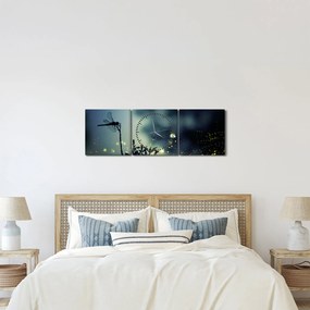 Tablou - Libelula în noaptea strălucitoare (cu ceas) (90x30 cm)