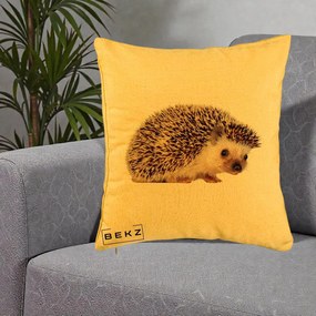 Perna Decorativa Arici Fotorealist, 40x40 cm, Galben, Husa Detasabila, Perna Inclusa, BEKZ®