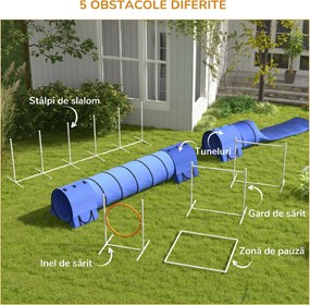 PawHut Echipament de Agilitate pentru Caini cu 7 Piese, Inel de Sărituri, Obstacol, Tuneluri, 67x63x93 cm, Albastru | Aosom Romania