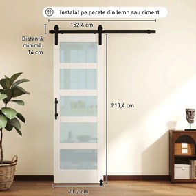 HOMCOM Ușă Culisantă Interior Rustică cu Șină Silențioasă, Kit Feronerie și Mâner, Alb | Aosom Romania