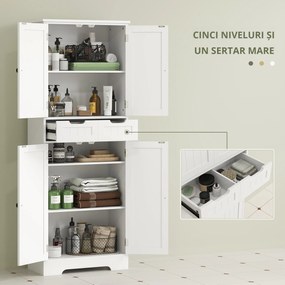 HOMCOM Mobilier de baie cu sertar, dulap cu uși, raft reglabil, 60 x 30 x 160 cm, alb | Aosom Romania