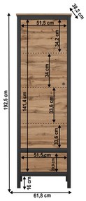 Biblioteca 1D1S, stejar wotan  negru, LOFTA