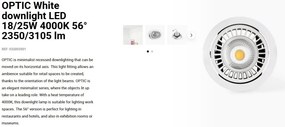 Spot LED incastrabil OPTIC White downlight LED 18/25W 4000K 56° 2350/3105 lm