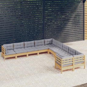 3097006 vidaXL Set mobilier de grădină cu perne gri 10 piese lemn masiv de pin