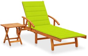 vidaXL Șezlong de grădină cu masă și pernă, lemn masiv de acacia