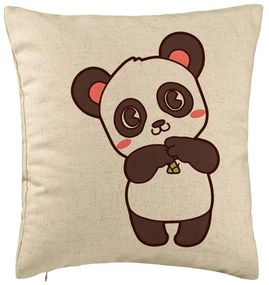 Perna Decorativa, Model Urs Panda, 40x40 cm, Bej, Husa Detasabila, Burduf