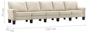 Canapea cu 5 locuri, crem, material textil Crem, cu 5 locuri