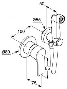 Set dus igienic Kludi Bozz, cu baterie incastrata, suport si furtun 125 cm