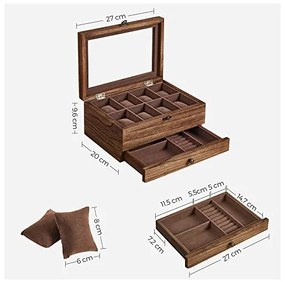 Cutie de bijuterii, Songmics, 19 x 27 x 12.5 cm, JOW008K01, Maro