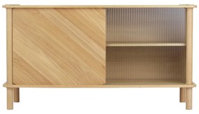 Vitrină în culoare naturală din lemn de stejar cu ușă glisantă 135x73,5x48 cm Italic – UMAGE