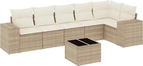 vidaXL Set canapele de grădină, 7 piese, cu perne, bej, poliratan