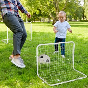HOMCOM Set de 2 mini cage de fotbal pentru copil - minge, pompă, țăruși incluși - 78L x 46l x 56H cm - metal alb | Aosom Romania