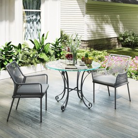 Outsunny Set de 2 scaune de grădină, scaune pentru terasă, perne lavabile, spătar, brațe, oțel, ratan, gri închis | Aosom Romania