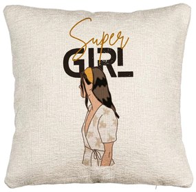 Perna Decorativa Canapea, Model Super Girl, 40x40 cm, Cu fermoar