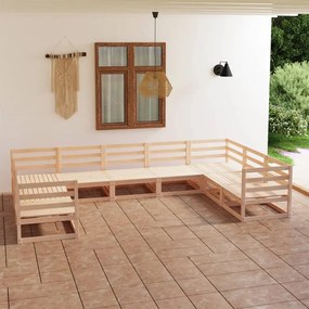 Set mobilier de gradina, 9 piese, lemn masiv de pin Maro, 1, nu